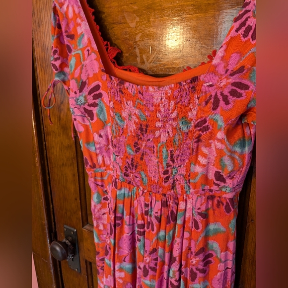 NWT Free People Gorgeous Pink Orange Embroidered Slit Dress Small - Picture 11 of 13